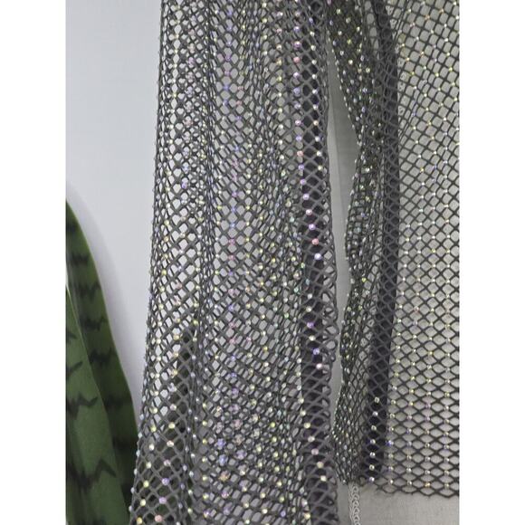 Rachel Zoe Gray Mesh Top Sparkle Iridescence Rhinestone Stretch Bling Small - Picture 4 of 7